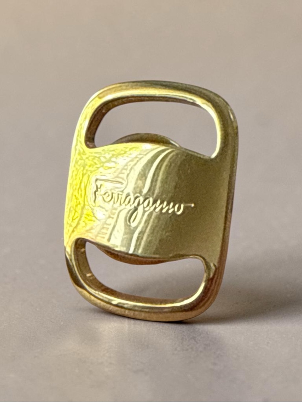 Salvatore Ferragamo Gold Embossed Ferragamo Scarf Ring - Picture 4 of 5